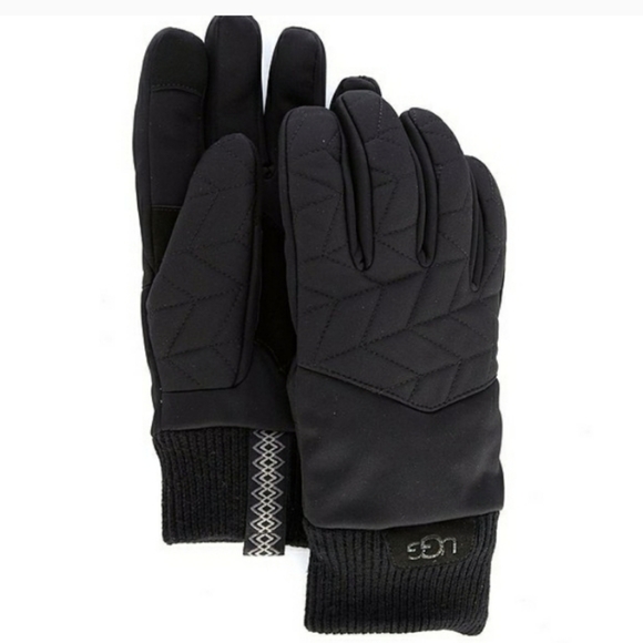 UGG Quilted Winter Touchscreen Compatible Gloves With Knit Cuff - Black - Picture 3 of 6